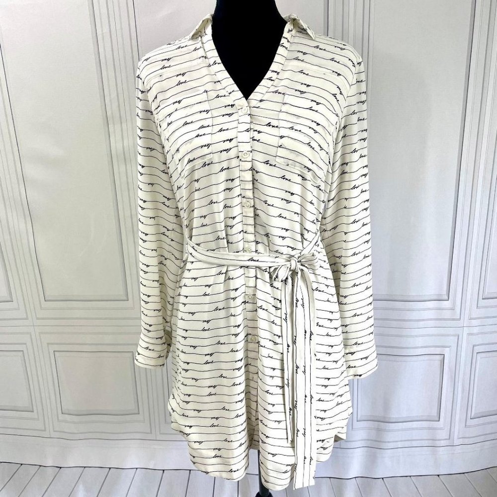 Express Love Script Ivory Button Down Tunic Dress… - image 1